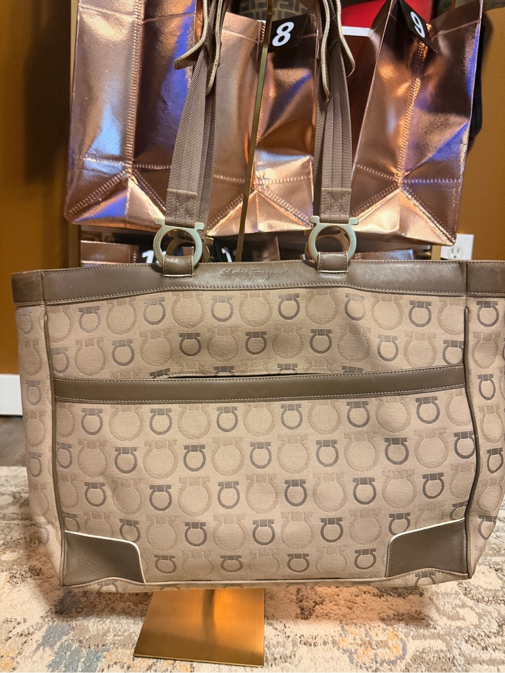 Salvatore Ferragamo Gancini Jacquard Canvas Tote Bag